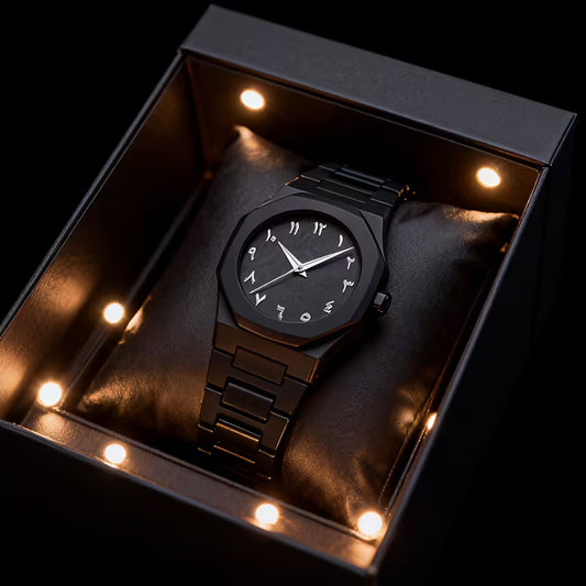 ORYX Noir — Reloj de esfera árabe, negro mate, acero inoxidable