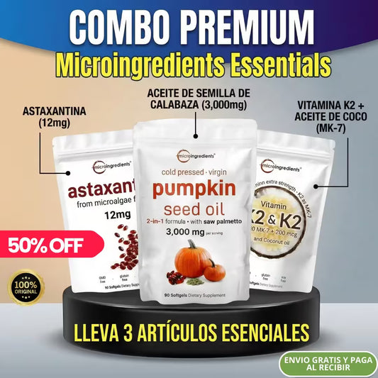 Super Combo de Suplementos: Vitamina D3&K2 + Astaxantina + Aceite de Calabaza