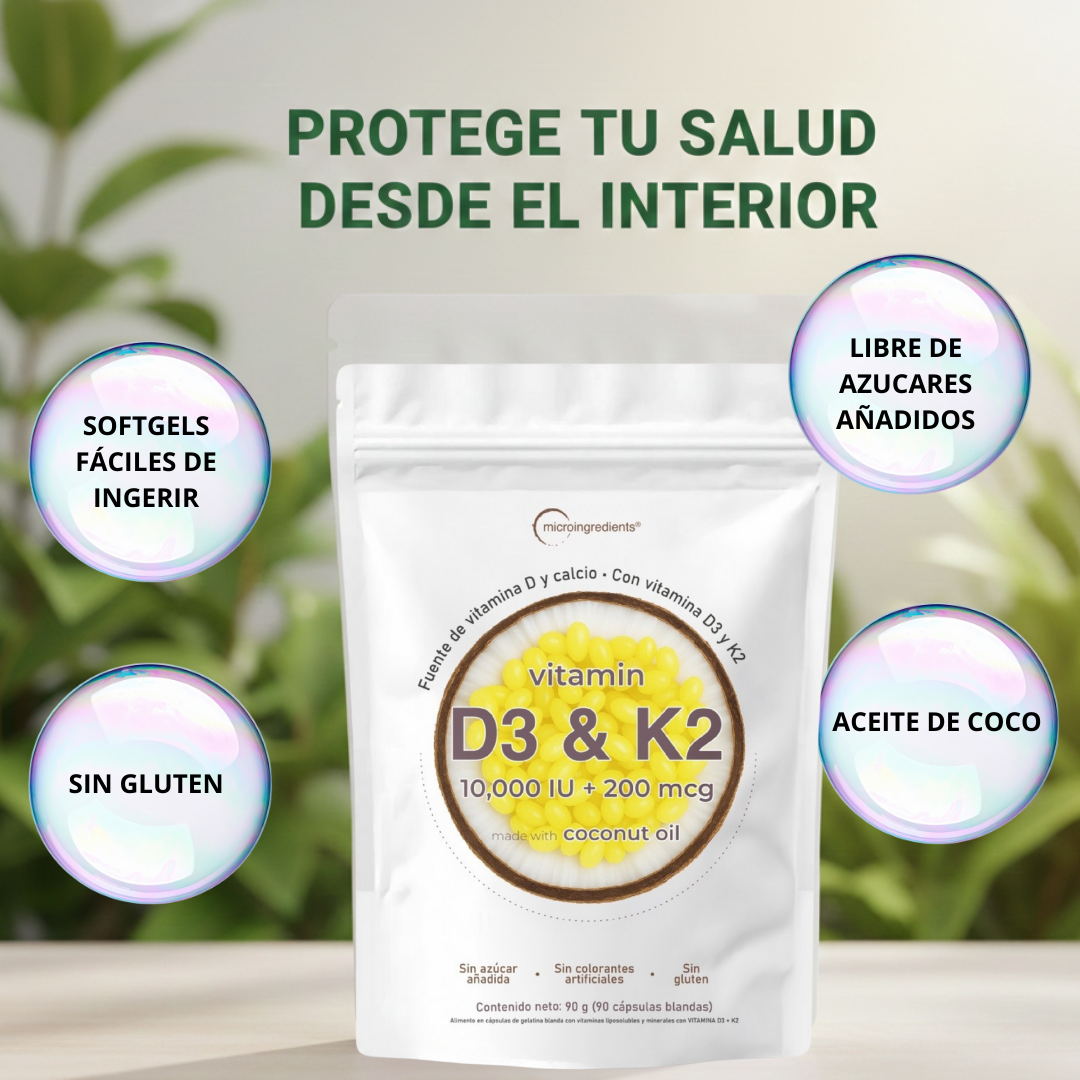 Vitamina D3 + K2 de Alta Potencia para huesos fuertes y defensas activas
