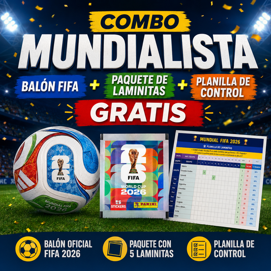 Balón FIFA 2026 + GRATIS paquete de laminitas + planilla de control del álbum