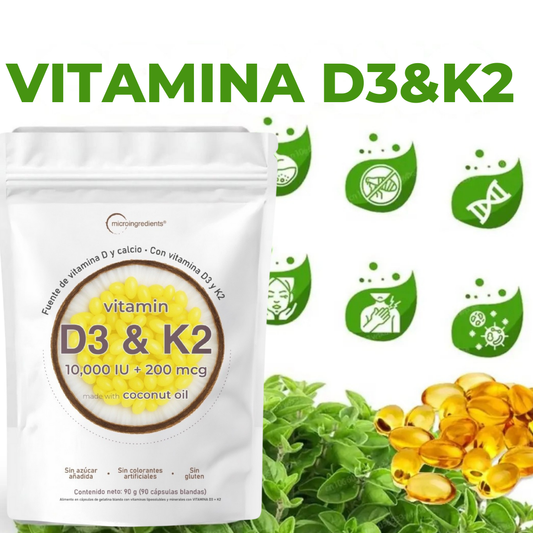 Vitamina D3 + K2 de Alta Potencia para huesos fuertes y defensas activas